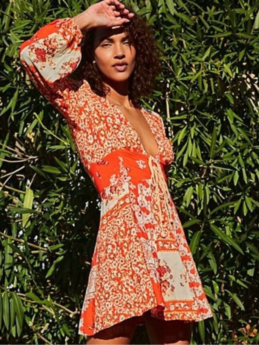 Free People "Mixing It Up" Plunge Neck Mini Dress size Large